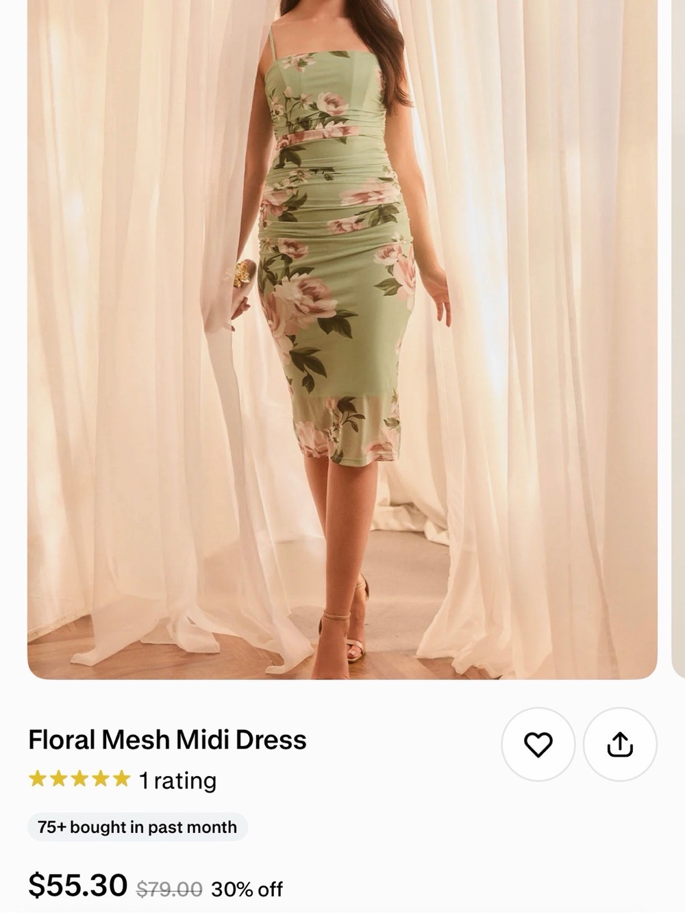 le chateau Sage Green Floral Midi Dress